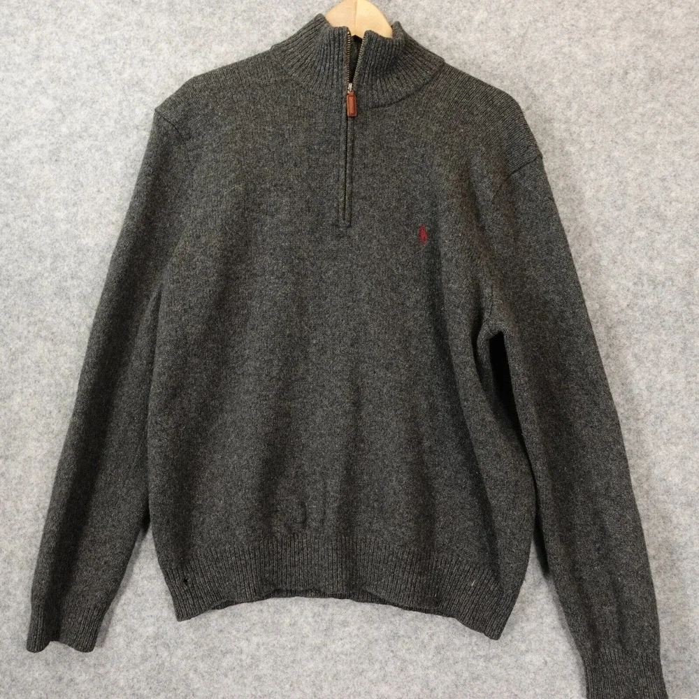 Vintage 90s POLO RALPH‎ LAUREN Sweater Mens L Heather High Neck Wool Quarter Zip